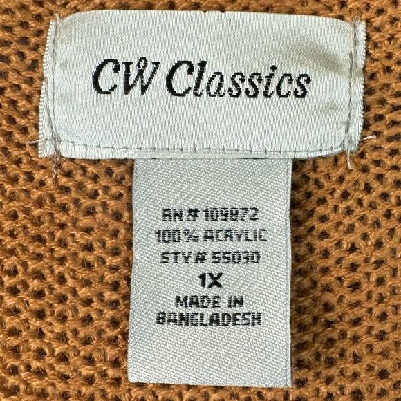 CW Classics top women 1X long sleeve open front textured cardigan tasseled tan - Picture 4 of 8